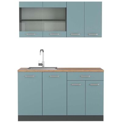 Vicco Cuisine R-Line, Bleu-Gris, 140cm, PT Chêne, adapté à Une Extension Flexible avec d'autres modules - Publicité Vicco Cuisine R-Line, Bleu-Gris, 140cm, PT Chêne, adapté à Une Extension Flexible avec d'autres modules - Publicité