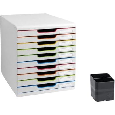 Exacompta Réf. 302913D PACK Module de classement Modulo Black Office 10 tiroirs fermés blanc/arlequin Dimensions extérieures 35 x 28,8 x 32 cm + 1 pot à crayons PEN CUBE Eco black noir 677014D - Publicité Exacompta Réf. 302913D PACK Module de classement Modulo Black Office 10 tiroirs fermés blanc/arlequin Dimensions extérieures 35 x 28,8 x 32 cm + 1 pot à crayons PEN CUBE Eco black noir 677014D - Publicité