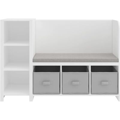 Helloshop26 Étagère Design Intemporel Salon Chambre Meuble de Rangement Enfant avec Banc Høylandet 76 x 112 x 40 cm Blanc Gris 03_0011205 - Publicité Helloshop26 Étagère Design Intemporel Salon Chambre Meuble de Rangement Enfant avec Banc Høylandet 76 x 112 x 40 cm Blanc Gris 03_0011205 - Publicité