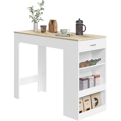 WOLTU Table de Bar, Table Haute Cuisine, 1 Tiroir et 3 Compartiments Ouverts pour Rangement Latéral, en Bois d'Ingénierie (avec Planches en Bois, Chêne Clair + Blanc, 120 x 50 x 90 cm) - Publicité WOLTU Table de Bar, Table Haute Cuisine, 1 Tiroir et 3 Compartiments Ouverts pour Rangement Latéral, en Bois d'Ingénierie (avec Planches en Bois, Chêne Clair + Blanc, 120 x 50 x 90 cm) - Publicité