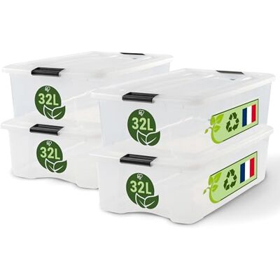 Iris Ohyama , Boite Rangement Plastique avec Couvercle, 32L, Lot de 4, Transparent, Clips de Fermeture, Poignée, Empilable, Organisation Solide et Durable, pour Chambre, Dressing, Bureau, BSB-32 - Publicité Iris Ohyama , Boite Rangement Plastique avec Couvercle, 32L, Lot de 4, Transparent, Clips de Fermeture, Poignée, Empilable, Organisation Solide et Durable, pour Chambre, Dressing, Bureau, BSB-32 - Publicité