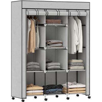 HOMCOM Armoire penderie en Tissu Meuble de Rangement sur roulettes avec Tringle à vêtements et étagères Ouvertes penderie vêtement Dressing pour Chambre à Coucher 125x43x162,5cm Gris - Publicité HOMCOM Armoire penderie en Tissu Meuble de Rangement sur roulettes avec Tringle à vêtements et étagères Ouvertes penderie vêtement Dressing pour Chambre à Coucher 125x43x162,5cm Gris - Publicité