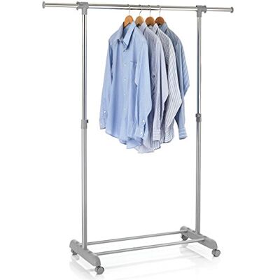 IDIMEX Portant à vêtements Sala en métal chromé et Gris, penderie Simple sur roulettes vestiaire Mobile avec 1 Barre Extensible Hauteur réglable - Publicité IDIMEX Portant à vêtements Sala en métal chromé et Gris, penderie Simple sur roulettes vestiaire Mobile avec 1 Barre Extensible Hauteur réglable - Publicité