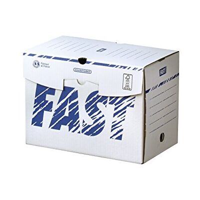 FAST Lot de 10 Boîtes Archives en Carton Dos 20cm Verrouillable Montage Manuel Blanc / Bleu - Publicité FAST Lot de 10 Boîtes Archives en Carton Dos 20cm Verrouillable Montage Manuel Blanc / Bleu - Publicité