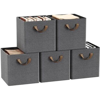 WOLTU Lot de 5 Cubes de Rangement Pliables, Boîtes de Rangement en Tissu, avec Poignée et Cadre en Métal, Gris, 29,5x29,5x28,5cm - Publicité WOLTU Lot de 5 Cubes de Rangement Pliables, Boîtes de Rangement en Tissu, avec Poignée et Cadre en Métal, Gris, 29,5x29,5x28,5cm - Publicité