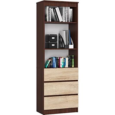 AKORD Bibliothèque de Bureau CLP 60 cm 3 Tiroirs 3 Etagères Etagere Rangement Salon Meuble pour Salon, Chambre Panneau Stratifié 16mm Couleur Wengé/Sonoma - Publicité AKORD Bibliothèque de Bureau CLP 60 cm 3 Tiroirs 3 Etagères Etagere Rangement Salon Meuble pour Salon, Chambre Panneau Stratifié 16mm Couleur Wengé/Sonoma - Publicité