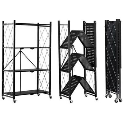 SEVEN COMFORT Étagère de rangement pliable à 4 étages en métal avec roulettes 80 kg Pour cuisine, salle de bain, salon Noir - Publicité SEVEN COMFORT Étagère de rangement pliable à 4 étages en métal avec roulettes 80 kg Pour cuisine, salle de bain, salon Noir - Publicité