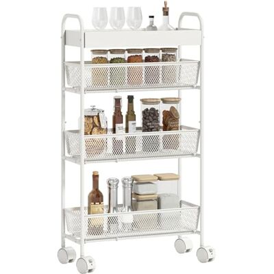 HOMCOM Chariot de cuisine à 4 niveaux, chariot de service avec roulettes, 3 paniers coulissants, étagère supérieure, poignées, chariot de rangement étroit pour salon, cuisine, salle de bain, bureau - Publicité HOMCOM Chariot de cuisine à 4 niveaux, chariot de service avec roulettes, 3 paniers coulissants, étagère supérieure, poignées, chariot de rangement étroit pour salon, cuisine, salle de bain, bureau - Publicité