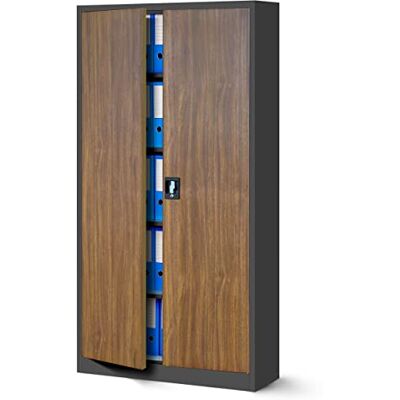 Jan Nowak Armoire de Bureau métallique 4 étagères tôle d'acier revêtement en Poudre 185 cm x 90 cm x 40 cm (Anthracite/Imitation Bois) - Publicité Jan Nowak Armoire de Bureau métallique 4 étagères tôle d'acier revêtement en Poudre 185 cm x 90 cm x 40 cm (Anthracite/Imitation Bois) - Publicité
