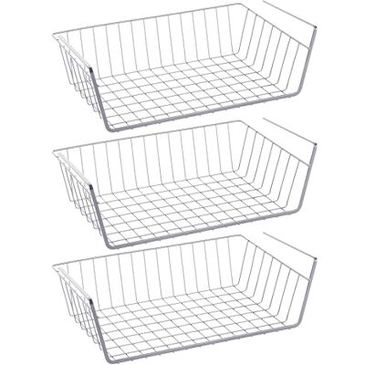 RICOO Panier Suspendu de Rangement en Fil Métallique KR001Sx3 Organisateur d'Étagère pour Cuisine Bureau Dressing Armoire Lot de 3, 37,5 x 9,5 x 22 cm Argenté - Publicité RICOO Panier Suspendu de Rangement en Fil Métallique KR001Sx3 Organisateur d'Étagère pour Cuisine Bureau Dressing Armoire Lot de 3, 37,5 x 9,5 x 22 cm Argenté - Publicité