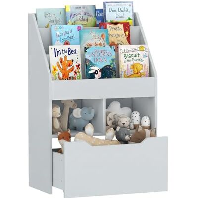HOMCOM Bibliothèque étagère Multi-Rangement 3 étagères 2 niches Grand tiroir en Bois Gris - Publicité HOMCOM Bibliothèque étagère Multi-Rangement 3 étagères 2 niches Grand tiroir en Bois Gris - Publicité