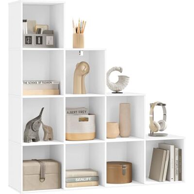 WOLTU Étagère à Livres, Étagère d'Escalier avec 10 Cubes, en Bois d'Ingénierie Blanc Étagère en Effet pour Salon, Bureau, Chambre à Coucher, 120x30x120cm, SK062ws - Publicité WOLTU Étagère à Livres, Étagère d'Escalier avec 10 Cubes, en Bois d'Ingénierie Blanc Étagère en Effet pour Salon, Bureau, Chambre à Coucher, 120x30x120cm, SK062ws - Publicité
