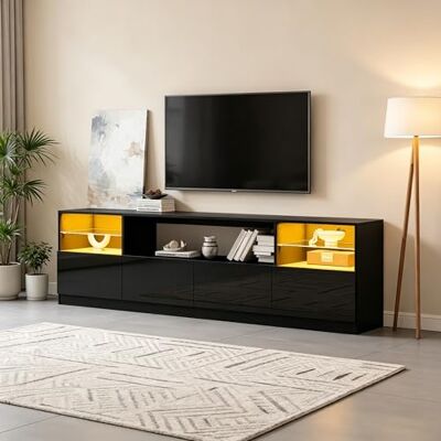 BTM Meuble TV avec Éclairage LED, 4 Portes Battantes, 8 Espaces de Rangement, Meuble Brillant Noir, Support Télévision Jusqu’à 75 Pouces, Meuble Bas pour Salon Salle à Manger, 180 x 35 x 60 cm - Publicité BTM Meuble TV avec Éclairage LED, 4 Portes Battantes, 8 Espaces de Rangement, Meuble Brillant Noir, Support Télévision Jusqu’à 75 Pouces, Meuble Bas pour Salon Salle à Manger, 180 x 35 x 60 cm - Publicité