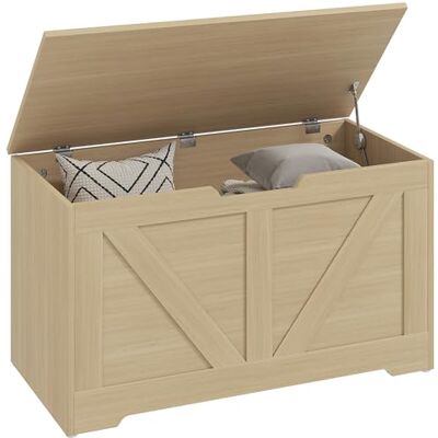 HOMCOM Coffre de Rangement, Banc de Rangement avec Couvercle Rabattable et charnières de sécurité, Style Rustique, Meuble d'entrée, Couloir, Chambre, Salon, 80 x 40 x 45 cm, Bois Naturel - Publicité HOMCOM Coffre de Rangement, Banc de Rangement avec Couvercle Rabattable et charnières de sécurité, Style Rustique, Meuble d'entrée, Couloir, Chambre, Salon, 80 x 40 x 45 cm, Bois Naturel - Publicité