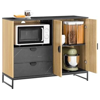SoBuy Meuble de Rangement, Meuble Cuisine Buffet Salle à Manger avec Niche Micro-Ondes Ø6 cm & Porte-Verres Armoire à étagère réglable, Pieds métal Hauts vaisselier, chêne/Noir, 107×40×85 cm FSB103-N - Publicité SoBuy Meuble de Rangement, Meuble Cuisine Buffet Salle à Manger avec Niche Micro-Ondes Ø6 cm & Porte-Verres Armoire à étagère réglable, Pieds métal Hauts vaisselier, chêne/Noir, 107×40×85 cm FSB103-N - Publicité