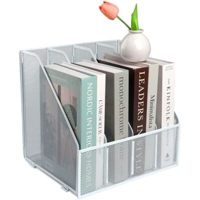 EasyOFC Porte-revues A4 en maille métallique, 4 sections, organiseur de documents de bureau, support de rangement de fichiers de bureau, blanc - Publicité EasyOFC Porte-revues A4 en maille métallique, 4 sections, organiseur de documents de bureau, support de rangement de fichiers de bureau, blanc - Publicité