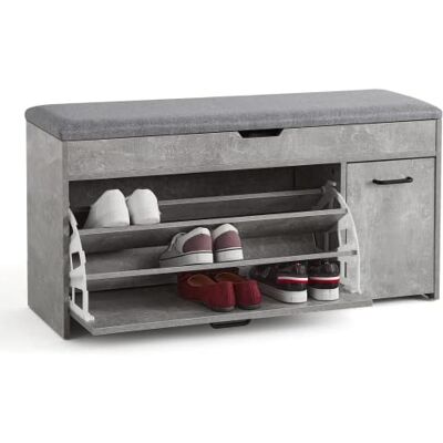 Meerveil Banc à Chaussures, Étagère à Chaussures avec Coussin Style Industriel en Bois pour Entrée Couloir, L100 x P30 x H52 cm, Gris - Publicité Meerveil Banc à Chaussures, Étagère à Chaussures avec Coussin Style Industriel en Bois pour Entrée Couloir, L100 x P30 x H52 cm, Gris - Publicité