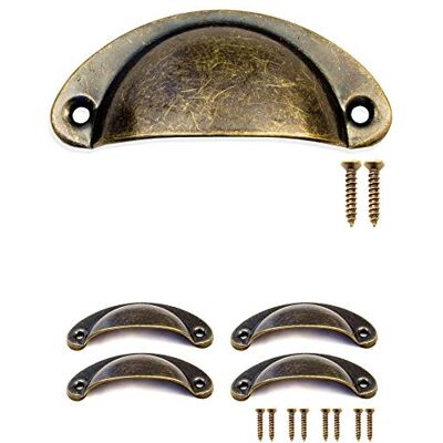 Fuxxer 4 x coquilles de poignée de tiroir en bronze antique design en fer porte coulissante armoire poignée commodes style rétro vintage 80 x 36 mm, lot de 4 - Publicité Fuxxer 4 x coquilles de poignée de tiroir en bronze antique design en fer porte coulissante armoire poignée commodes style rétro vintage 80 x 36 mm, lot de 4 - Publicité