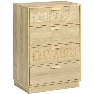 HOMCOM Commode 4 tiroirs Commode Chambre Meuble de Rangement Style bohème avec Cadre en Bois, chiffonnier en rotin pour Chambre à Coucher, Salon, entrée dim. 60 x 38 x 88,5 cm, Bois Naturel - Publicité HOMCOM Commode 4 tiroirs Commode Chambre Meuble de Rangement Style bohème avec Cadre en Bois, chiffonnier en rotin pour Chambre à Coucher, Salon, entrée dim. 60 x 38 x 88,5 cm, Bois Naturel - Publicité