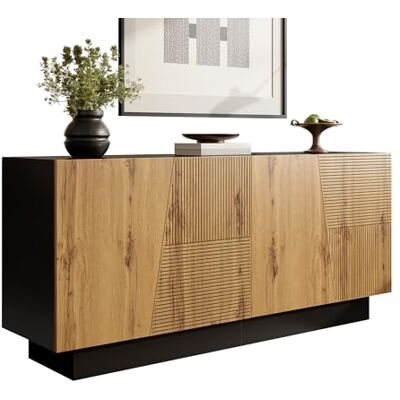 BTM Sideboard Moderne 160 cm Grand Rangement, Design Géométrique Étagères Réglables, Salon - Publicité BTM Sideboard Moderne 160 cm Grand Rangement, Design Géométrique Étagères Réglables, Salon - Publicité
