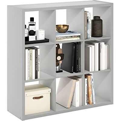 Furinno Cabine de Rangement Décorative à Dos Ouvert à 9 Cubes, Gris Clair - Publicité Furinno Cabine de Rangement Décorative à Dos Ouvert à 9 Cubes, Gris Clair - Publicité