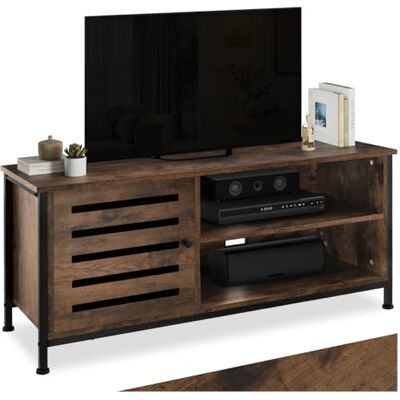 tectake ® Meuble TV 110 x 41,5 x 50,5 cm, Banc TV avec 2 étagères et 1 Compartiment fermé, Style Industriel, Meuble Tele avec encoches arrière, Meubles de Salon, Chambre pour télévision, Bois foncé - Publicité tectake ® Meuble TV 110 x 41,5 x 50,5 cm, Banc TV avec 2 étagères et 1 Compartiment fermé, Style Industriel, Meuble Tele avec encoches arrière, Meubles de Salon, Chambre pour télévision, Bois foncé - Publicité
