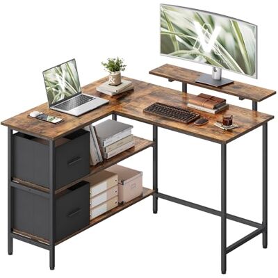VASAGLE Bureau d'Ordinateur en Forme de L, Bureau d'angle, 2 Tiroirs Spacieux, Support de Moniteur, Étagère Réglable, Marron Rustique et Noir d’Encre LWD097B01 - Publicité VASAGLE Bureau d'Ordinateur en Forme de L, Bureau d'angle, 2 Tiroirs Spacieux, Support de Moniteur, Étagère Réglable, Marron Rustique et Noir d’Encre LWD097B01 - Publicité