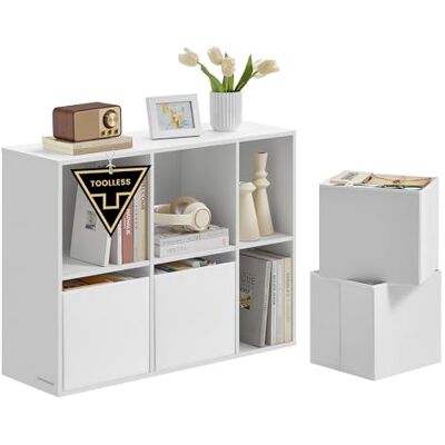SONGMICS HOME Meuble de Rangement, Assemblage Ultra-Rapide sans Outils Toolless, Étagère, Bibliothèque, 6 Compartiments, 4 Tiroirs en Tissu, 27 x 83 x 61,6 cm, Blanc Neige LBC196W01 - Publicité SONGMICS HOME Meuble de Rangement, Assemblage Ultra-Rapide sans Outils Toolless, Étagère, Bibliothèque, 6 Compartiments, 4 Tiroirs en Tissu, 27 x 83 x 61,6 cm, Blanc Neige LBC196W01 - Publicité