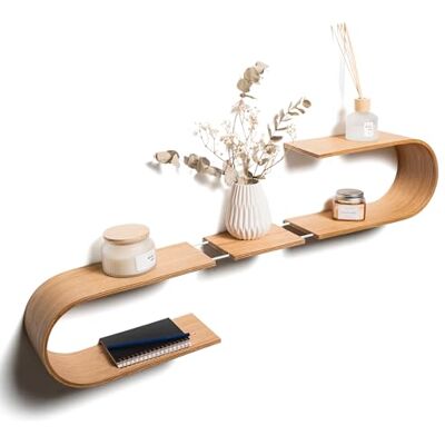 EWART WOODS Étagère murale flottante ovale en bois, étagères décoratives géométriques en bois pour bougies, décoration unique en chêne à suspendre (chêne) - Publicité EWART WOODS Étagère murale flottante ovale en bois, étagères décoratives géométriques en bois pour bougies, décoration unique en chêne à suspendre (chêne) - Publicité