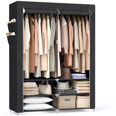 SONGMICS Armoire en Tissu 45 x 127 x 176 cm, 2 Compartiments Suspendus avec étagères, 4 Poches latérales, Beaucoup d'espace pour Chambre à Coucher, Salon, Noir RYG008B02 - Publicité SONGMICS Armoire en Tissu 45 x 127 x 176 cm, 2 Compartiments Suspendus avec étagères, 4 Poches latérales, Beaucoup d'espace pour Chambre à Coucher, Salon, Noir RYG008B02 - Publicité
