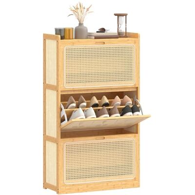 HOMCOM Meuble à Chaussures 21 Paires en Bambou, Armoire à Chaussures étroite avec 3 tiroirs rabattables et étagères réglables, Style bohème, pour Couloir, entrée, 69 x 29 x 119,8 cm, Bois Naturel - Publicité HOMCOM Meuble à Chaussures 21 Paires en Bambou, Armoire à Chaussures étroite avec 3 tiroirs rabattables et étagères réglables, Style bohème, pour Couloir, entrée, 69 x 29 x 119,8 cm, Bois Naturel - Publicité
