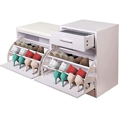 BAKAJI Meuble à Chaussures avec Banc rembourré, Peu encombrant, Porte-Chaussures, Dimensions compactes, Blanc, Dimensions 94,5 x 57 x 30 cm - Publicité BAKAJI Meuble à Chaussures avec Banc rembourré, Peu encombrant, Porte-Chaussures, Dimensions compactes, Blanc, Dimensions 94,5 x 57 x 30 cm - Publicité