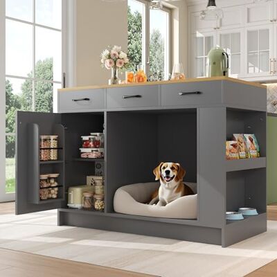 Merax Îlot de cuisine et buffet avec tiroirs, portes et étagère à épices Armoire de cuisine autoportante avec espace de rangement et espace de repos intégré pour animaux de compagnie pour chats et - Publicité Merax Îlot de cuisine et buffet avec tiroirs, portes et étagère à épices Armoire de cuisine autoportante avec espace de rangement et espace de repos intégré pour animaux de compagnie pour chats et - Publicité