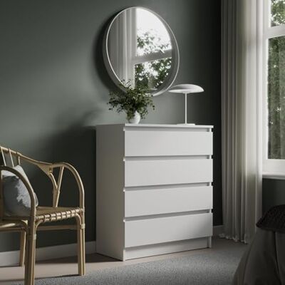 Home Collective Commode Blanche 76 cm avec 4 tiroirs, Meuble de Rangement étroit, Buffet Haut,Chambre à Coucher, Salon, Couloir, Bureau, Dimensions 76 x 87 cm (LxH) - Publicité Home Collective Commode Blanche 76 cm avec 4 tiroirs, Meuble de Rangement étroit, Buffet Haut,Chambre à Coucher, Salon, Couloir, Bureau, Dimensions 76 x 87 cm (LxH) - Publicité