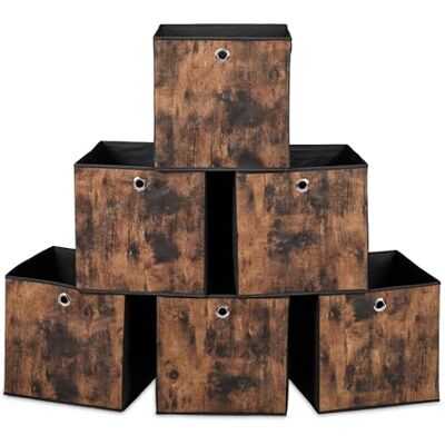 Relaxdays Bac de Rangement, Lot de 6, Pliable, Optique Bois, H x L x P : 33 x 33 x 33 cm, Noir et Marron - Publicité Relaxdays Bac de Rangement, Lot de 6, Pliable, Optique Bois, H x L x P : 33 x 33 x 33 cm, Noir et Marron - Publicité