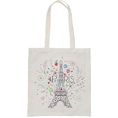 KIUB Totebag en coton renforcé motif Tour Eiffel de Paris en fleurs dimensions 40 * 37CM (16 * 15 inches) - Publicité KIUB Totebag en coton renforcé motif Tour Eiffel de Paris en fleurs dimensions 40 * 37CM (16 * 15 inches) - Publicité