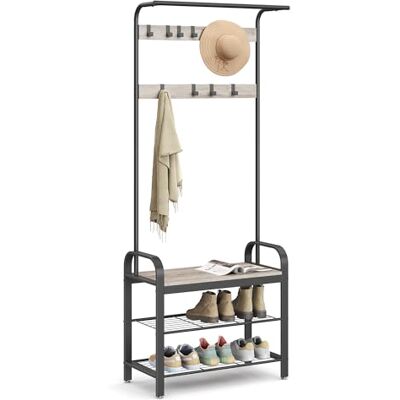 VASAGLE Porte-manteau avec Étagère à Chaussures, Meuble d’Entrée avec Banc, 4-en-1, 9 Crochets Amovibles, Vestiaire, 33,7 x 72 x 183 cm, Style Industriel, Grège et Noir HSR40MB - Publicité VASAGLE Porte-manteau avec Étagère à Chaussures, Meuble d’Entrée avec Banc, 4-en-1, 9 Crochets Amovibles, Vestiaire, 33,7 x 72 x 183 cm, Style Industriel, Grège et Noir HSR40MB - Publicité