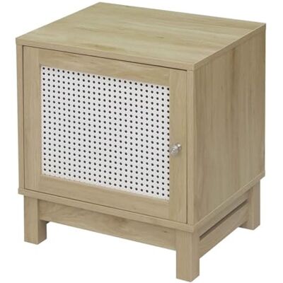Calicosy CASÂME Table de Chevet 1 Porte Cannage Blanc Bois 45x35x50cm - Publicité Calicosy CASÂME Table de Chevet 1 Porte Cannage Blanc Bois 45x35x50cm - Publicité