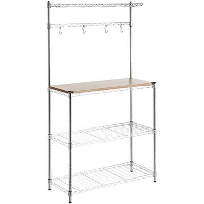 Amazon Basics Étagère de cuisine, Bois/Chromé, 14" D x 36" W x 63.4" H - Publicité Amazon Basics Étagère de cuisine, Bois/Chromé, 14" D x 36" W x 63.4" H - Publicité