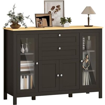 HOMCOM Buffet Salon, Meuble de Rangement avec 1 Placard Double Porte, 2 placards à Porte vitrée, 2 tiroirs et étagère réglable, Style Moderne, Buffet Salle à Manger et Cuisine, 120x40x90cm, Noir - Publicité HOMCOM Buffet Salon, Meuble de Rangement avec 1 Placard Double Porte, 2 placards à Porte vitrée, 2 tiroirs et étagère réglable, Style Moderne, Buffet Salle à Manger et Cuisine, 120x40x90cm, Noir - Publicité