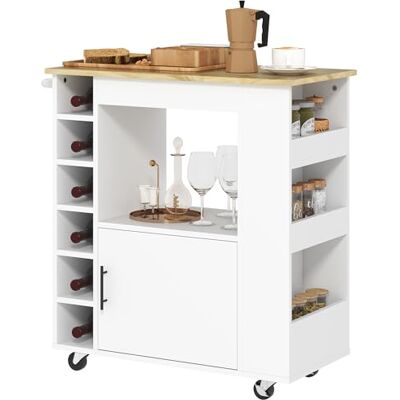 HOMCOM Chariot de Cuisine Chariot de Service avec Plan de Travail, étagères, casiers à vin, Armoire de Cuisine Chariot avec charnières Soft-Close, poignée, îlot de Cuisine pour Bureau, 83x40x83cm, - Publicité HOMCOM Chariot de Cuisine Chariot de Service avec Plan de Travail, étagères, casiers à vin, Armoire de Cuisine Chariot avec charnières Soft-Close, poignée, îlot de Cuisine pour Bureau, 83x40x83cm, - Publicité
