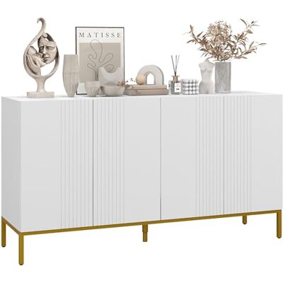 HOMCOM Buffet menuble de Rangement Design Contemporain Graphique 2 placards Porte étagères réglables en Bois Blanc métal doré - Publicité HOMCOM Buffet menuble de Rangement Design Contemporain Graphique 2 placards Porte étagères réglables en Bois Blanc métal doré - Publicité