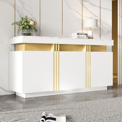 Merax Buffet Armoire de cuisine avec 3 portes Armoire de rangement moderne avec plan de travail Étagère réglable Armoire de salle à manger pour salon, salle à manger, couloir Aspect marbre - Publicité Merax Buffet Armoire de cuisine avec 3 portes Armoire de rangement moderne avec plan de travail Étagère réglable Armoire de salle à manger pour salon, salle à manger, couloir Aspect marbre - Publicité