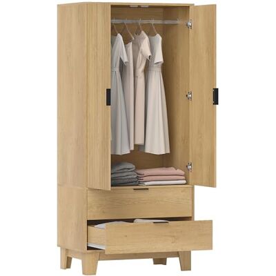 HOMCOM Armoire Chambre penderie avec 2 Portes cannelées à Fermeture Douce, 2 tiroirs et Barre de Suspension, Armoire à vêtements, Dressing, Style Moderne, 80 x 50 x 180 cm, Bois Naturel - Publicité HOMCOM Armoire Chambre penderie avec 2 Portes cannelées à Fermeture Douce, 2 tiroirs et Barre de Suspension, Armoire à vêtements, Dressing, Style Moderne, 80 x 50 x 180 cm, Bois Naturel - Publicité