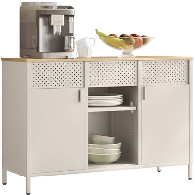 SONGMICS Meuble de Rangement, Buffet, Meuble en Métal, Placard à Double Portes, Fermeture Magnétique, Étagères Réglables, Cadre en Acier, Beige Sable et Couleur Chêne Naturel LSC204LF01 - Publicité SONGMICS Meuble de Rangement, Buffet, Meuble en Métal, Placard à Double Portes, Fermeture Magnétique, Étagères Réglables, Cadre en Acier, Beige Sable et Couleur Chêne Naturel LSC204LF01 - Publicité