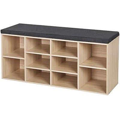 BAKAJI Banc étagère à Chaussures pour Maison Multifonction 10 étagères en Bois mélaminique, bibliothèque Banc avec Coussin en Cuir synthétique, Taille 104 x 29,5 x 49 cm (Beige) - Publicité BAKAJI Banc étagère à Chaussures pour Maison Multifonction 10 étagères en Bois mélaminique, bibliothèque Banc avec Coussin en Cuir synthétique, Taille 104 x 29,5 x 49 cm (Beige) - Publicité