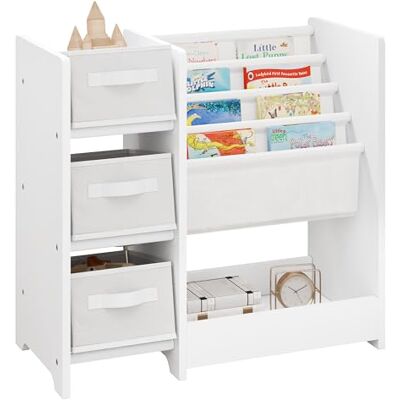 Lestarain Étagère de Rangement pour Jouets et Livres, Bibliothèque pour Enfants avec 3 Boîtes Amovibles en Tissu Non-Tissé, Meuble Montessiri en Bois MDF, 4 Casiers Suspendus, 1 Compartiment, Blanc - Publicité Lestarain Étagère de Rangement pour Jouets et Livres, Bibliothèque pour Enfants avec 3 Boîtes Amovibles en Tissu Non-Tissé, Meuble Montessiri en Bois MDF, 4 Casiers Suspendus, 1 Compartiment, Blanc - Publicité