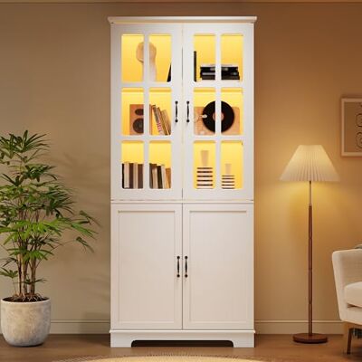 Merax Vitrine Blanche Haute 80x38x180 cm, Vitrinenschrank Style Campagne avec 2 Portes en Verre et 2 Portes Pleines, Meuble de Rangement 5 Étagères - Publicité Merax Vitrine Blanche Haute 80x38x180 cm, Vitrinenschrank Style Campagne avec 2 Portes en Verre et 2 Portes Pleines, Meuble de Rangement 5 Étagères - Publicité