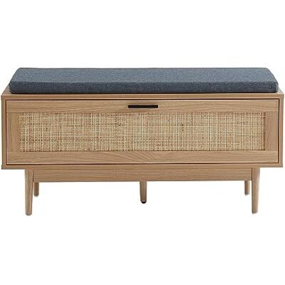 Banc à chaussures en bois d'eucalyptus ARETHA - avec rangement et siège - Publicité Banc à chaussures en bois d'eucalyptus ARETHA - avec rangement et siège - Publicité