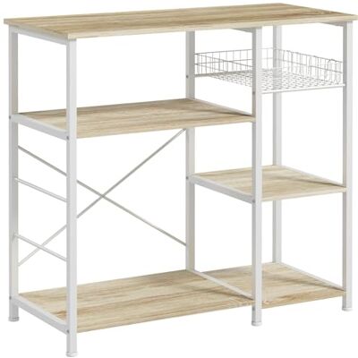 HOMCOM Étagère Meuble de Rangement Cuisine îlot Cadre en Acier Style Moderne avec 4 Crochets 4 étagères 90 x 40 x 84,5 cm Naturel Blanc - Publicité HOMCOM Étagère Meuble de Rangement Cuisine îlot Cadre en Acier Style Moderne avec 4 Crochets 4 étagères 90 x 40 x 84,5 cm Naturel Blanc - Publicité